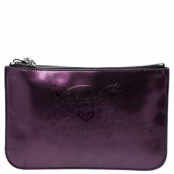 Pre Owned Kenzo Metallic Purple PVC Tiger Clucth