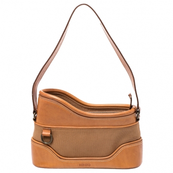 Pre Owned Kenzo Tan Leather and Canvas Bucket Bag 