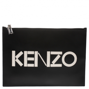 Pre Owned  Kenzo Black/White Leather Zipped Pouch