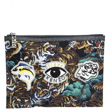 Pre Owned Kenzo Multicolor Nylon Flying Tiger Zip Pouch