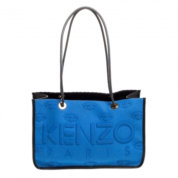 Pre Owned Kenzo Blue/Black Perforated Fabric and Leather Shopper Tote