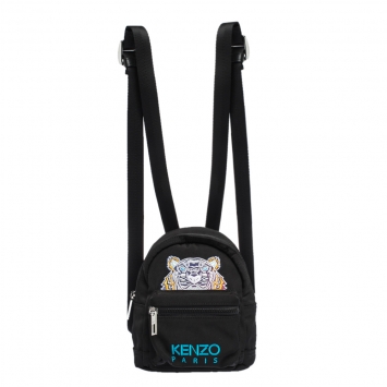 Pre Owned Kenzo Black Nylon Mini Tiger Logo Backpack
