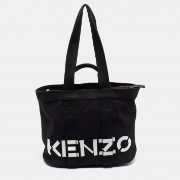 Pre Owned Kenzo Black/White Canvas Logo Shopper Tote