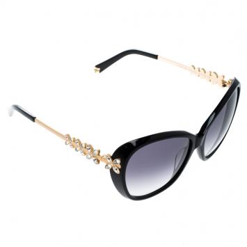 Pre Owned Korloff Black Gradient KOR2032 Crystal Embellished Butterfly Sunglasses