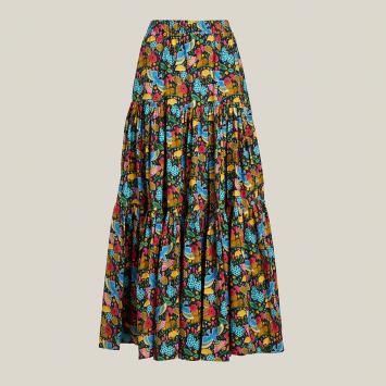 Pre Owned La DoubleJ Multicoloured Floral Print Tiered Cotton Maxi Skirt Size L