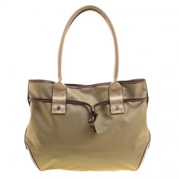 Pre Owned Lancel Beige and Brown Nylon and Leather Tote