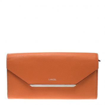 Pre Owned Lancel Orange Leather Enveloppe Continental Wallet 
