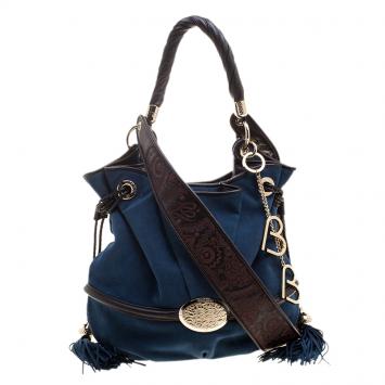 Pre Owned Lancel Blue Suede Le Brigitte Bardot Bucket Bag