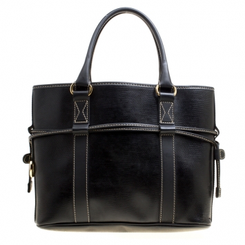 Pre Owned Lancel Lizard Embossed Black Leather Tote