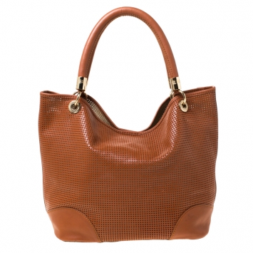 Pre Owned Lancel Brown Leather Perforated Shopper Tote