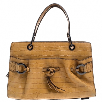 Pre Owned Lancel Light Brown Crocodile Embossed Leather Satchel 
