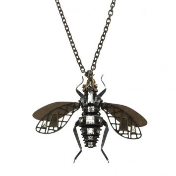 Pre Owned Lanvin Crystal Two Tone Bee Long Necklace