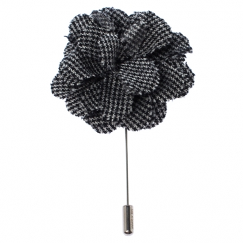 Pre Owned Lanvin Check Flower Wool Woven Silver Tone Stick Pin Brooch