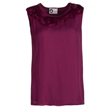 Pre Owned Lanvin Dark Pink Ruffle Detail Silk Sleeveless Top S