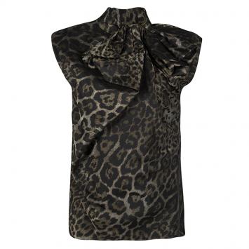 Pre Owned Lanvin Hiver'13 Brown Animal Pattern Jacquard Bow Detail Sleeveless Top S