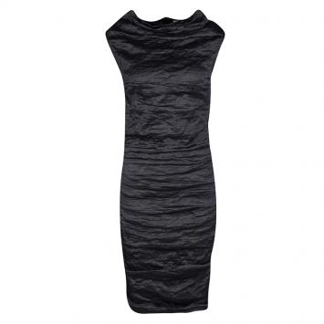 Pre Owned Lanvin Metallic Grey Textured Ruched Sleeveless Dress S