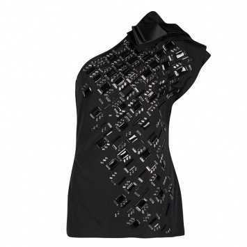 Pre Owned Lanvin Black Embellished Bow Detail One Shoulder Top M