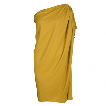 Pre Owned Lanvin Mustard Yellow One Shoulder Tie Detail Draped Dress M