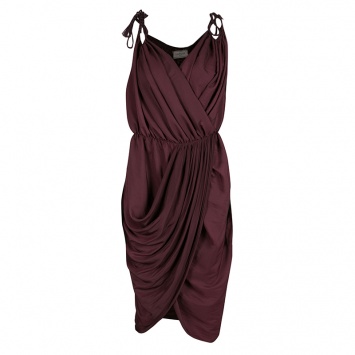 Pre Owned Lanvin Burgundy Tie Detail Sleeveless Draped Dress M
