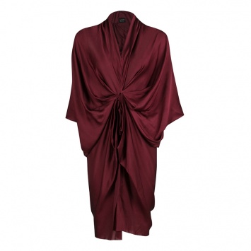 Pre Owned Lanvin Maroon Draped Silk Dress S