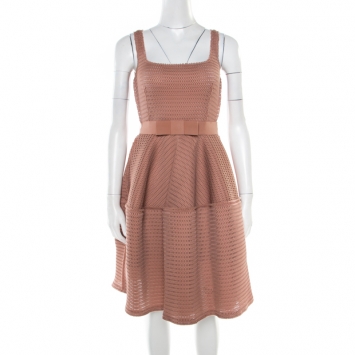 Pre Owned Lanvin Dusty Rose Perforated Raw Edge Detail Fit and Flare Sleeveless Dress S