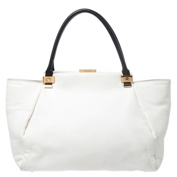 Pre Owned Lanvin White Pebbled Leather Tilogy Tote 