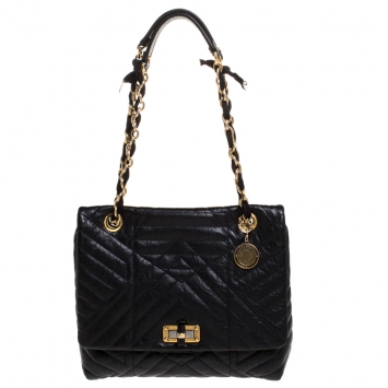 Pre Owned Lanvin Black Quilted Leather Medium Happy Shoulder Bag