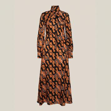 Pre Owned LAYEUR Brown Lee Scarf Neck Printed Cotton-Silk Dress FR 40