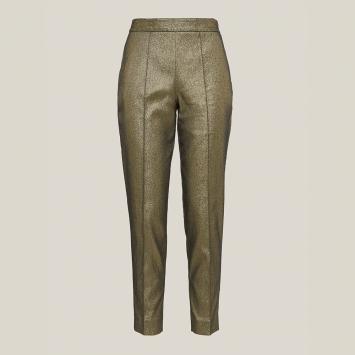 Pre Owned LAYEUR Gold Amos Metallic Cotton-Blend Trousers FR 46