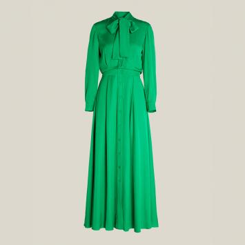 Pre Owned LAYEUR Green Whittle Tie-Neck Button Down Maxi Dress FR 36