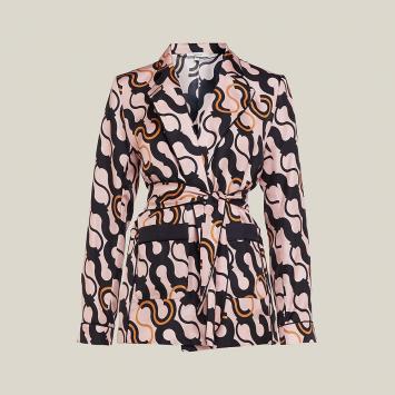 Pre Owned LAYEUR Pink Fitzgerald Printed Long Sleeve Belted Jacket XL