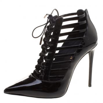 Pre Owned Le Silla Black Patent Leather Caged Pointed Toe Ankle Booties Size 36