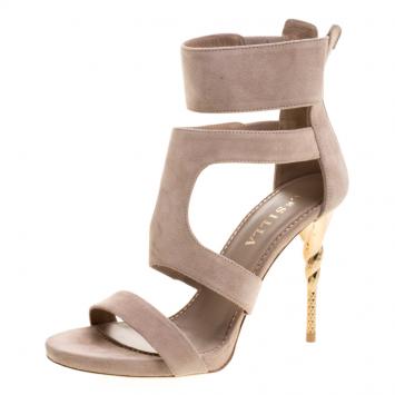 Pre Owned Le Silla Beige Suede Spiral Heel Strappy Sandals Size 37