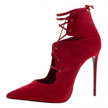 Pre Owned Le Silla Red Suede Lace Up Pointed Toe Ankle Boots Size 40