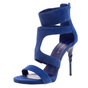 Pre Owned Le Silla Blue Suede Spiral Heel Strappy Sandals Size 37