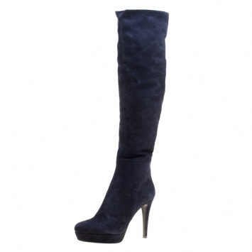 Pre Owned Loriblu Navy Blue Suede Over the Knee Platform Boots Size 38.5