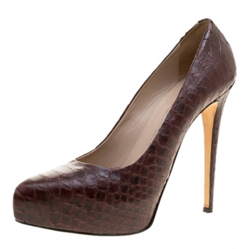 Pre Owned Enio Silla for Le Silla Bordeaux Python Leather Platform Pumps Size 38.5