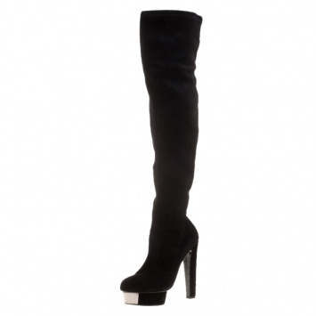 Pre Owned Enio Silla for Le Silla Black Suede Platform Knee Boots Size 38