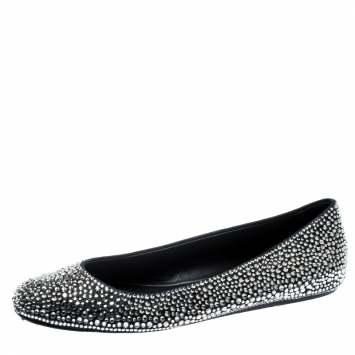 Pre Owned Le Silla Black Suede Crystal Embellished Ballet Flats Size 41