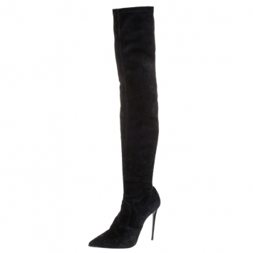 Pre Owned Le Silla Black Suede Over The Knee Pointed Toe Boots Size 40