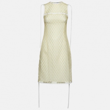 Pre Owned Loewe Cream Floral Patterned Lace Sleeveless Dress S