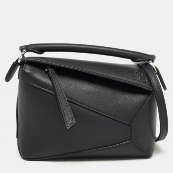 Pre Owned Loewe Black Leather Mini Puzzle Shoulder Bag