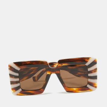 Pre Owned Loewe Tortoise LW400901 Chunky Anagram Square Sunglasses