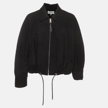 Pre Owned Loewe Black Herringbone Wool Zip Up Drawstring Jacket XS