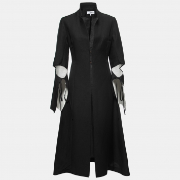 Pre Owned Loewe Black Linen Tie-Up Sleeve Detail Coat XS