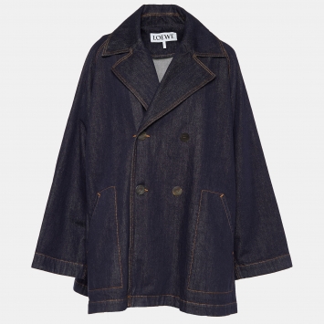 Pre Owned Loewe Navy Blue Denim Oversized Trapeze Peacoat S