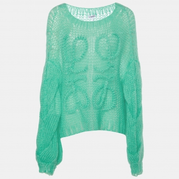 Pre Owned Loewe Green Anagram Mohair Wool Open Knit Sweater L