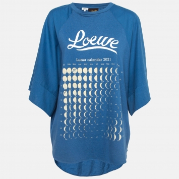 Pre Owned Loewe Blue Cotton-Blend Lunar Calendar Print Oversized T-Shirt M