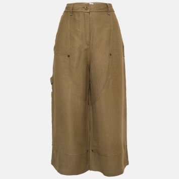 Pre Owned Loewe Green Linen Blend Wide Leg Trousers L