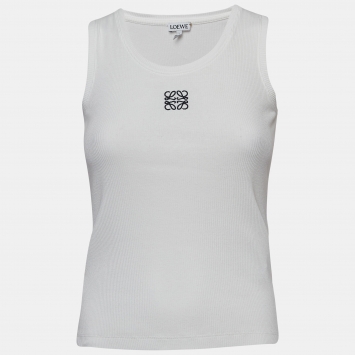 Pre Owned Loewe White Anagram Embroidered Rib Knit Tank Top XS